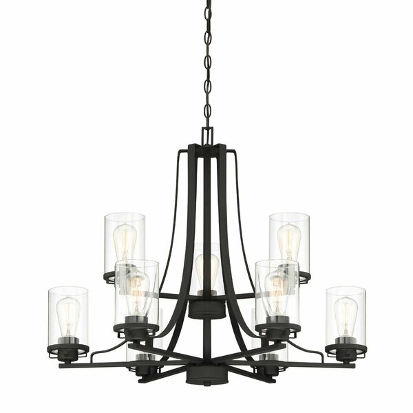 Designers Fountain Jedrek 9 Light Classic Black with Clear Glass Shades Chandelier For Dining Rooms 93389-BK